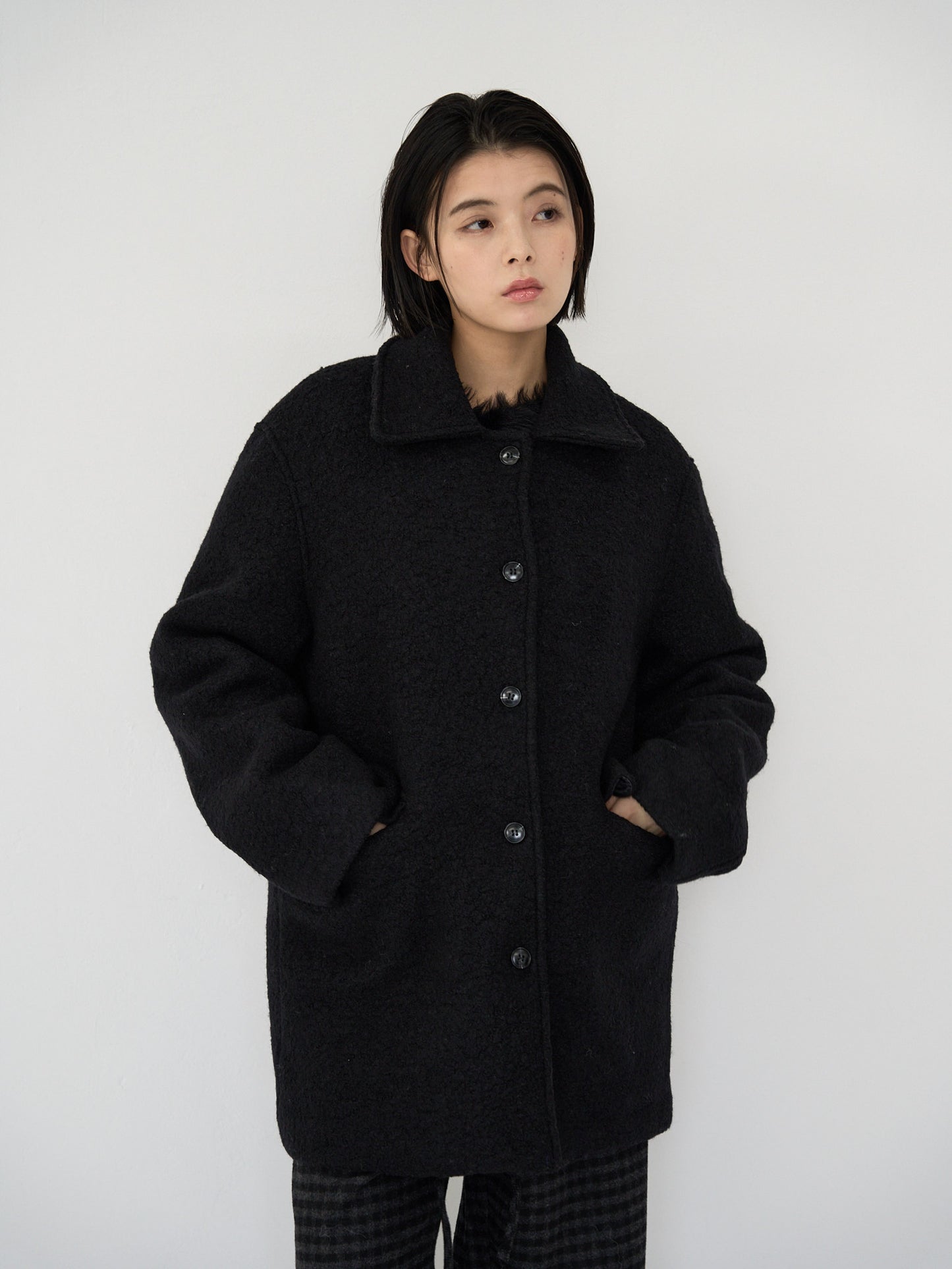 boucle wool midi coat