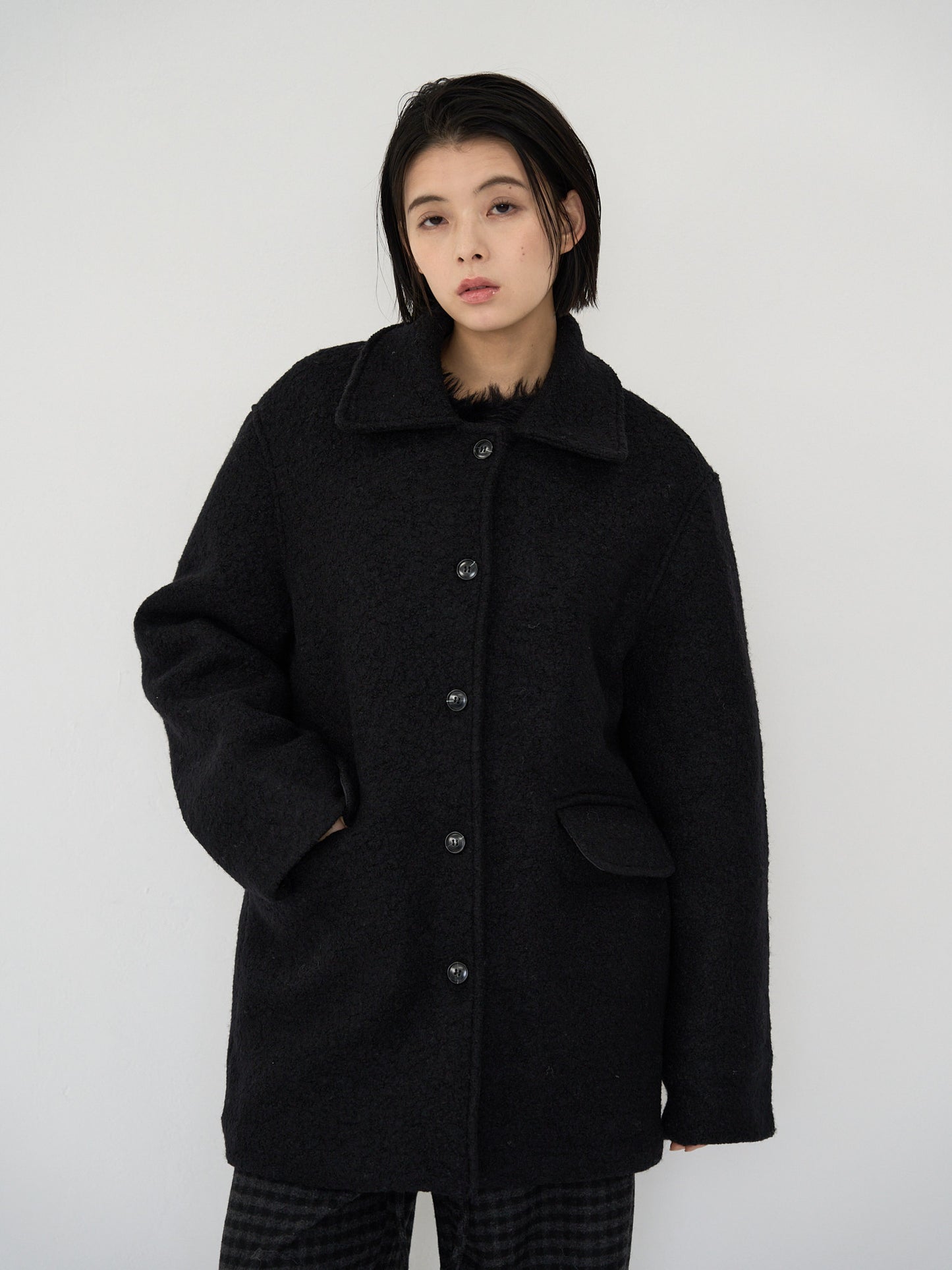 boucle wool midi coat
