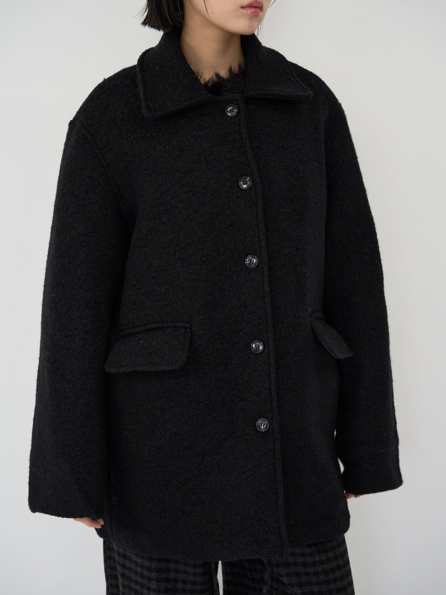 boucle wool midi coat