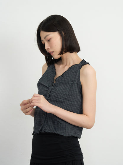 check ruffle sleeveless