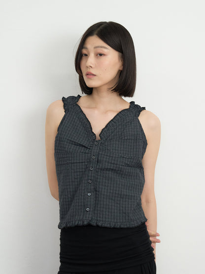 check ruffle sleeveless