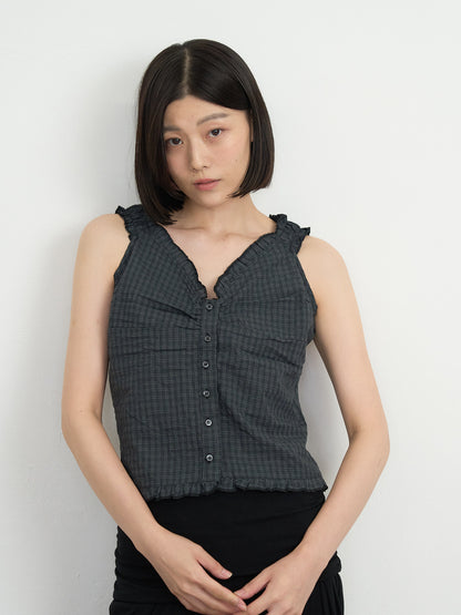 check ruffle sleeveless