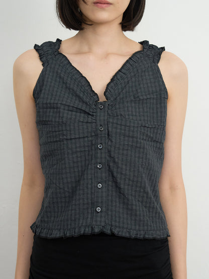 check ruffle sleeveless