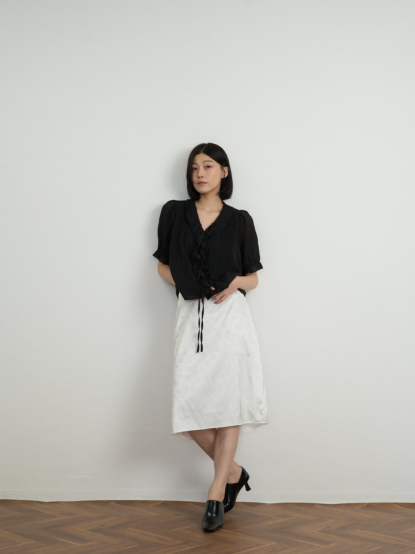 flower satin midi skirt