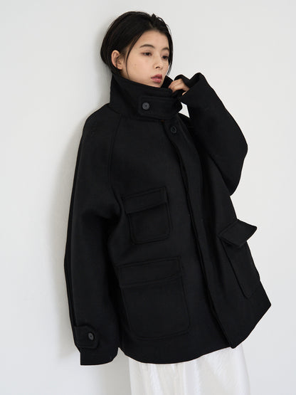 flap pocket wool coat