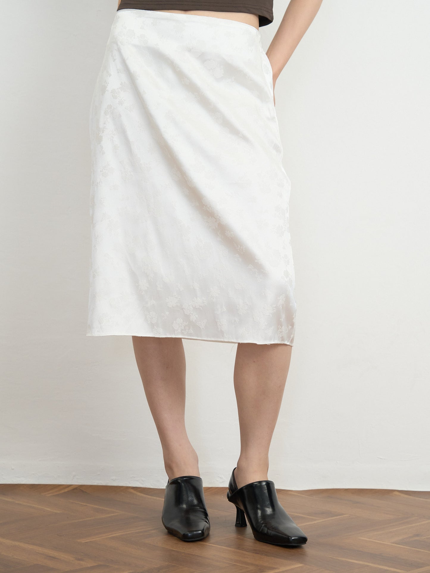 flower satin midi skirt