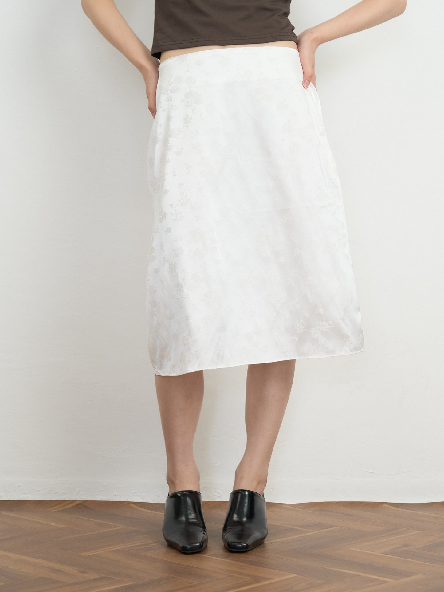 flower satin midi skirt