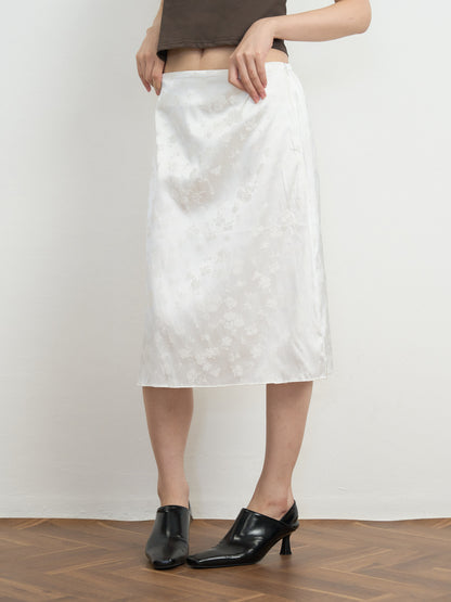 flower satin midi skirt
