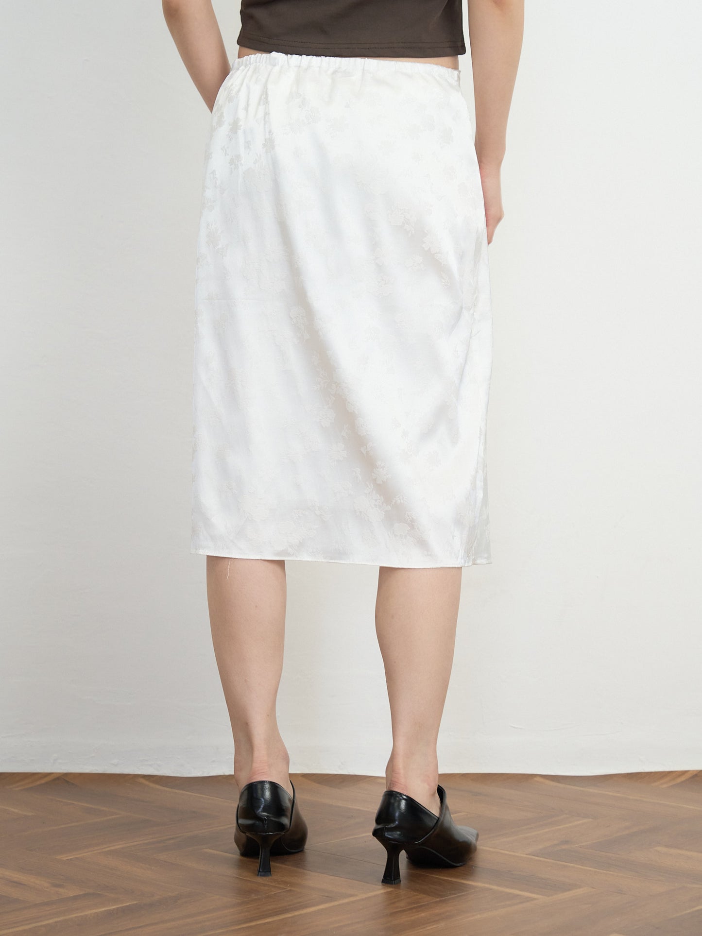 flower satin midi skirt