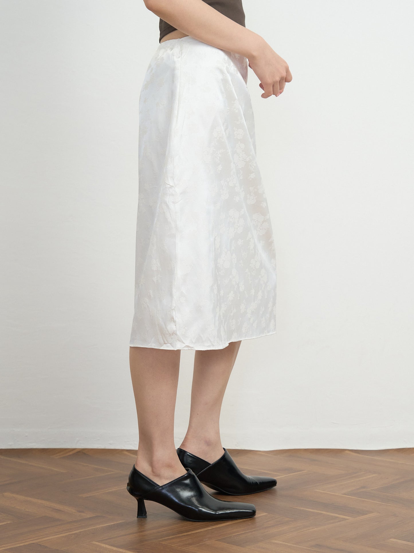flower satin midi skirt