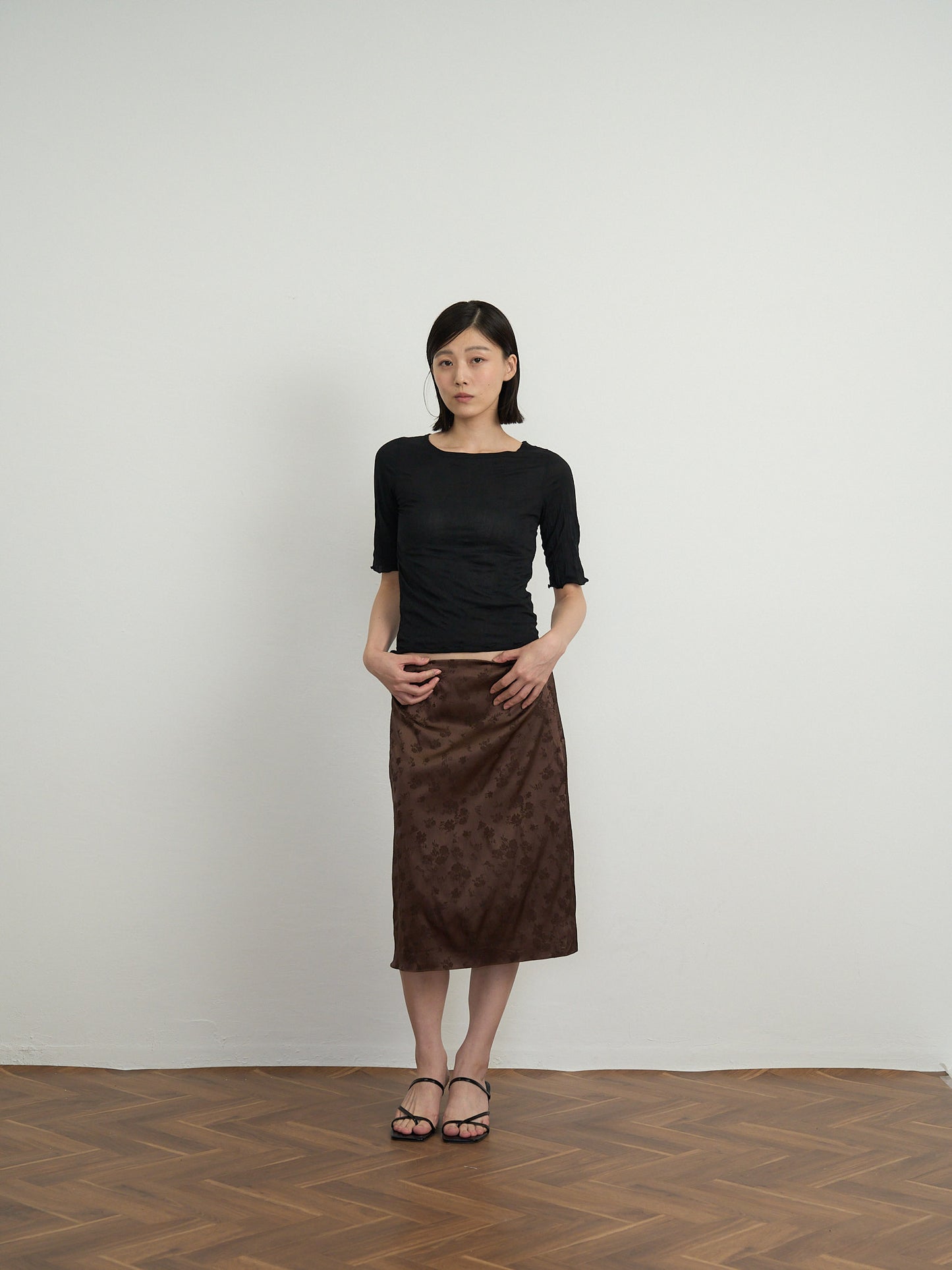 flower satin midi skirt