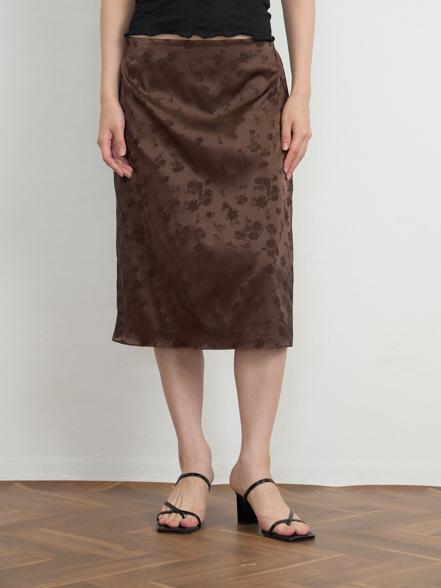 flower satin midi skirt