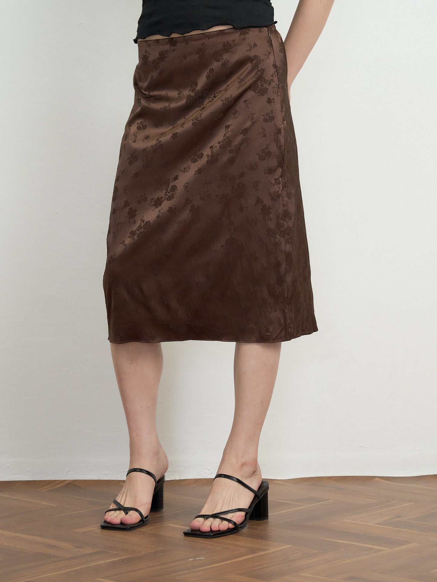 flower satin midi skirt