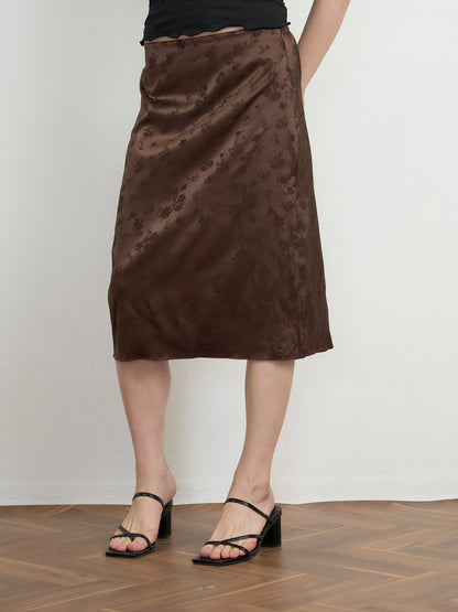 flower satin midi skirt