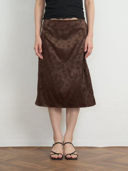 flower satin midi skirt