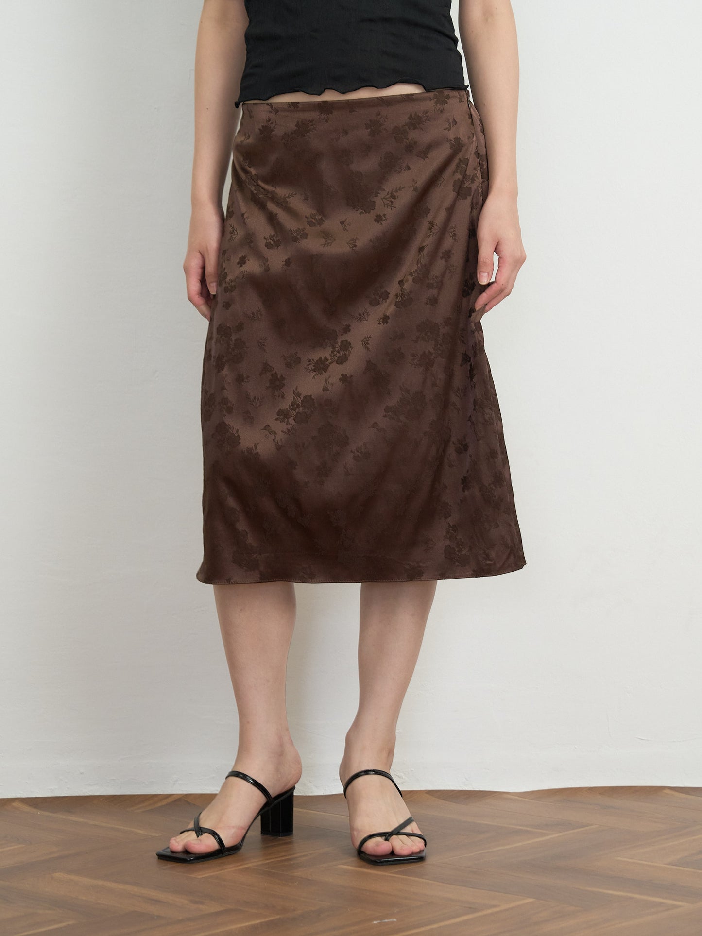flower satin midi skirt