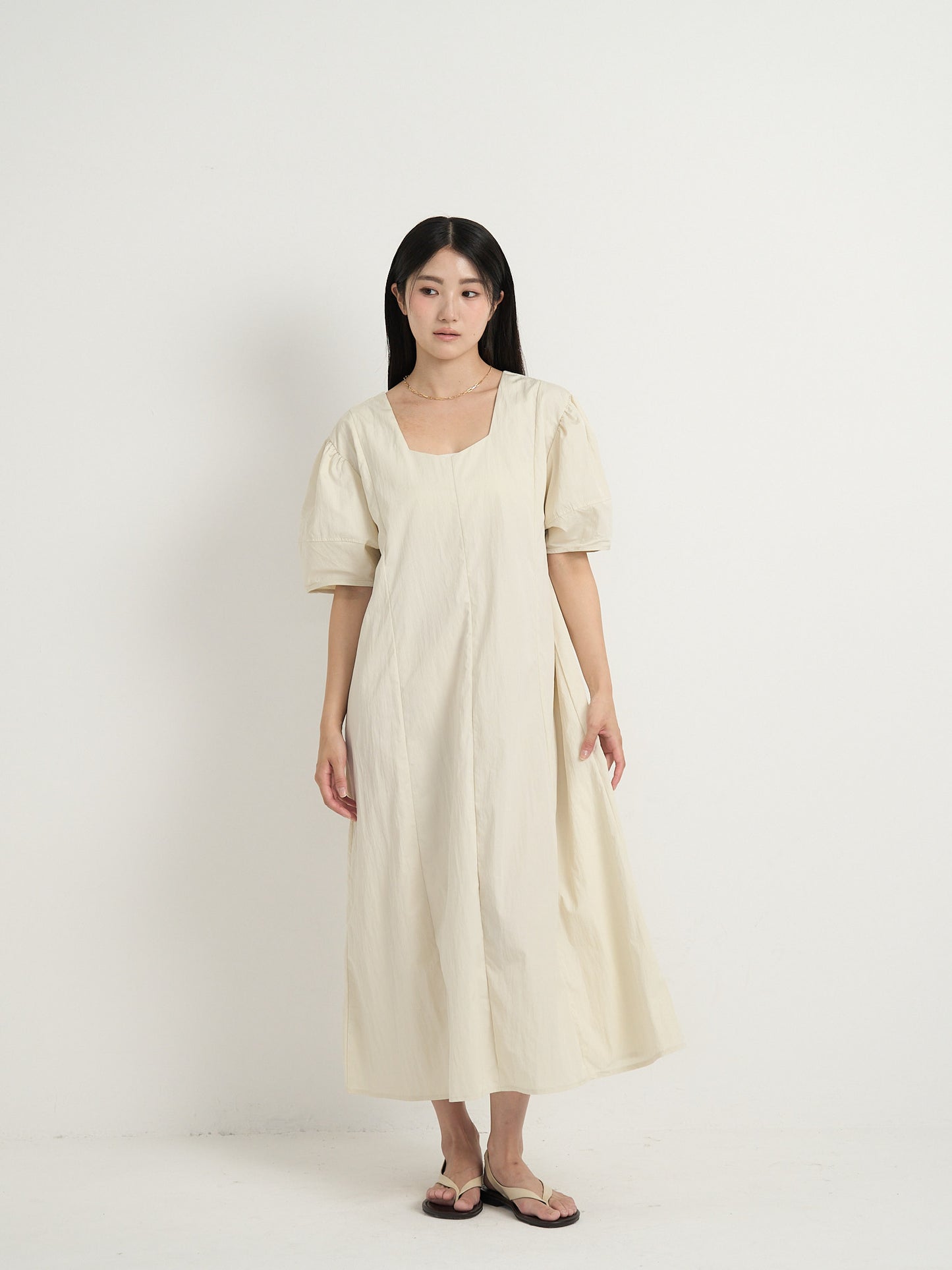 square neck puff dress