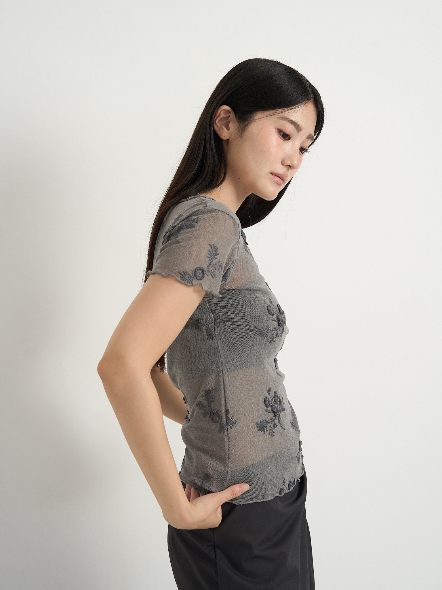 geeong flowersheertops チャコール 新品未使用品 新作 flower sheer tops – geeong