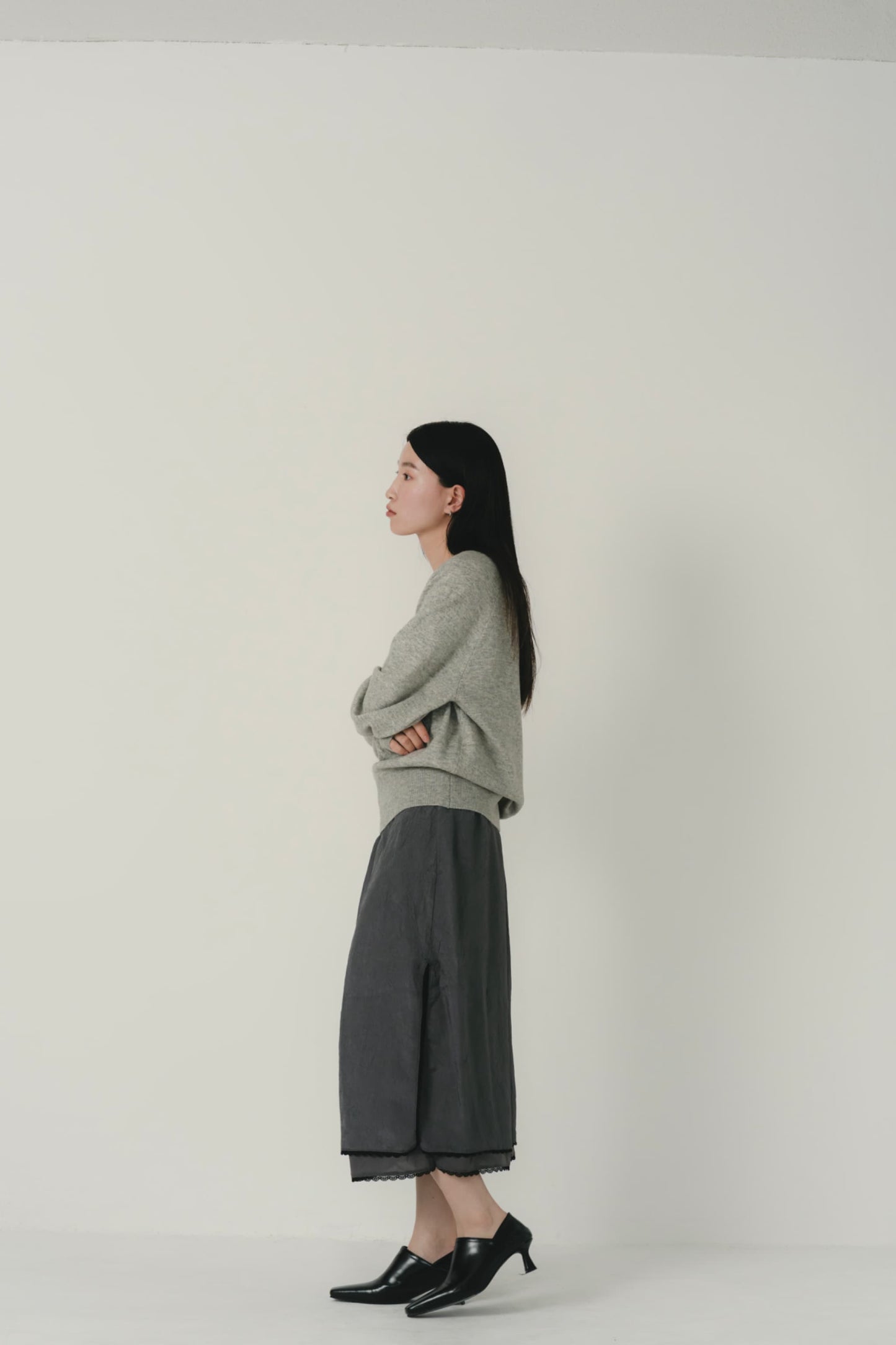 lace satin midi skirt