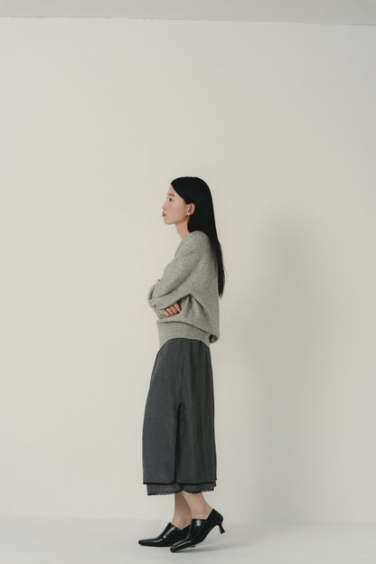 lace satin midi skirt