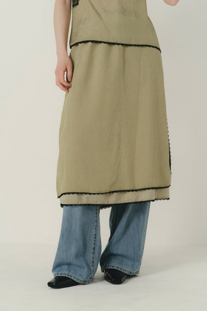 lace satin midi skirt