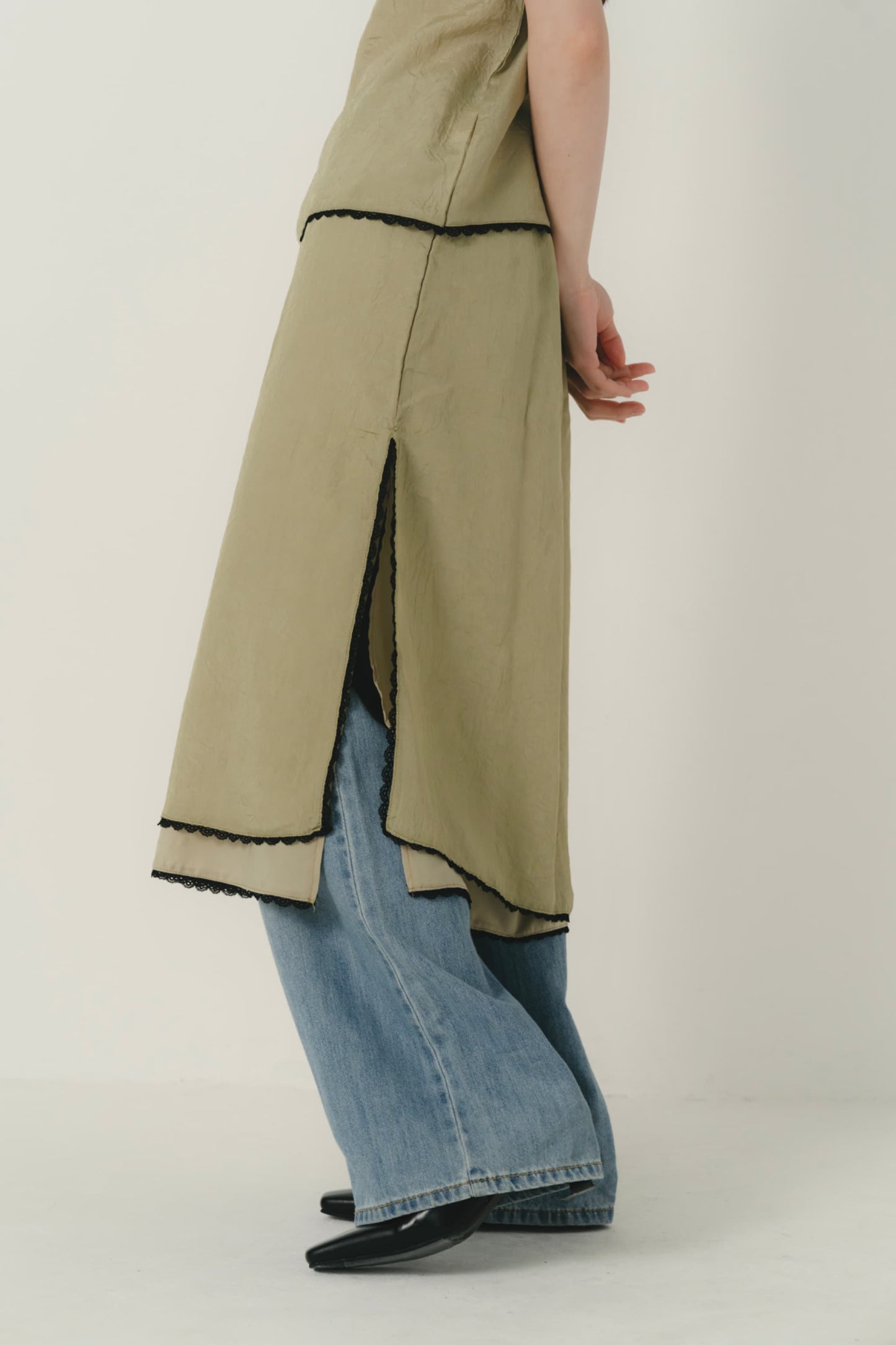 lace satin midi skirt