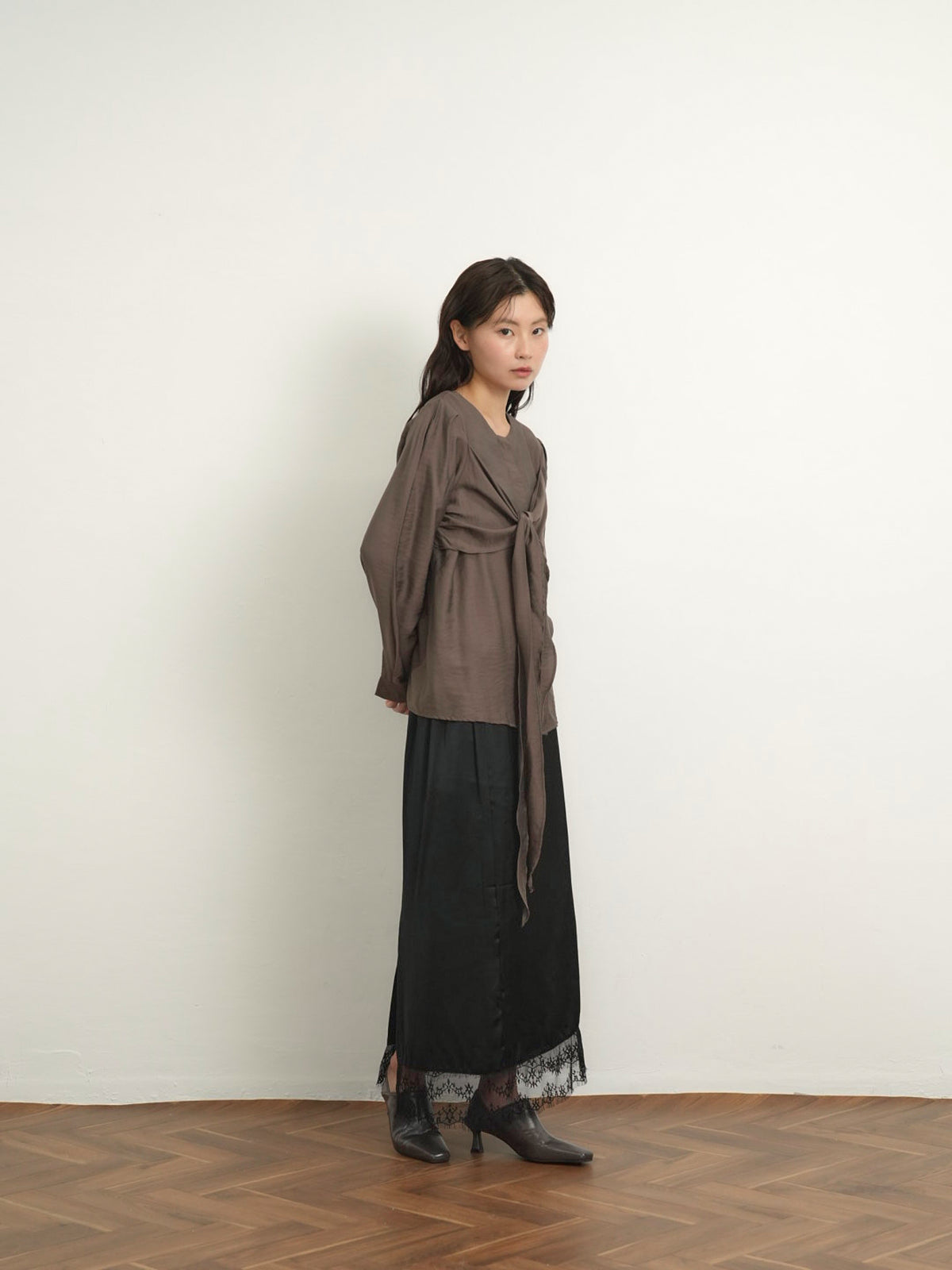lace satin long skirt
