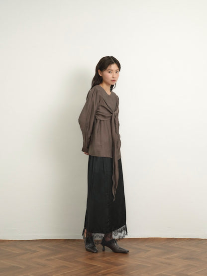 lace satin long skirt
