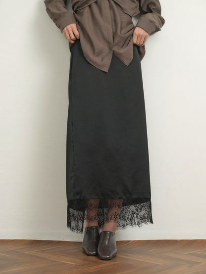 lace satin long skirt