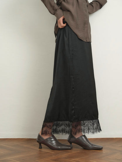 lace satin long skirt