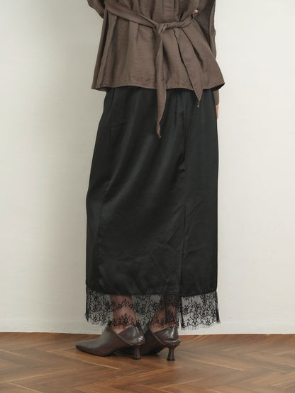 lace satin long skirt