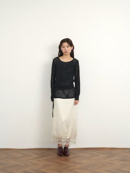 lace satin long skirt