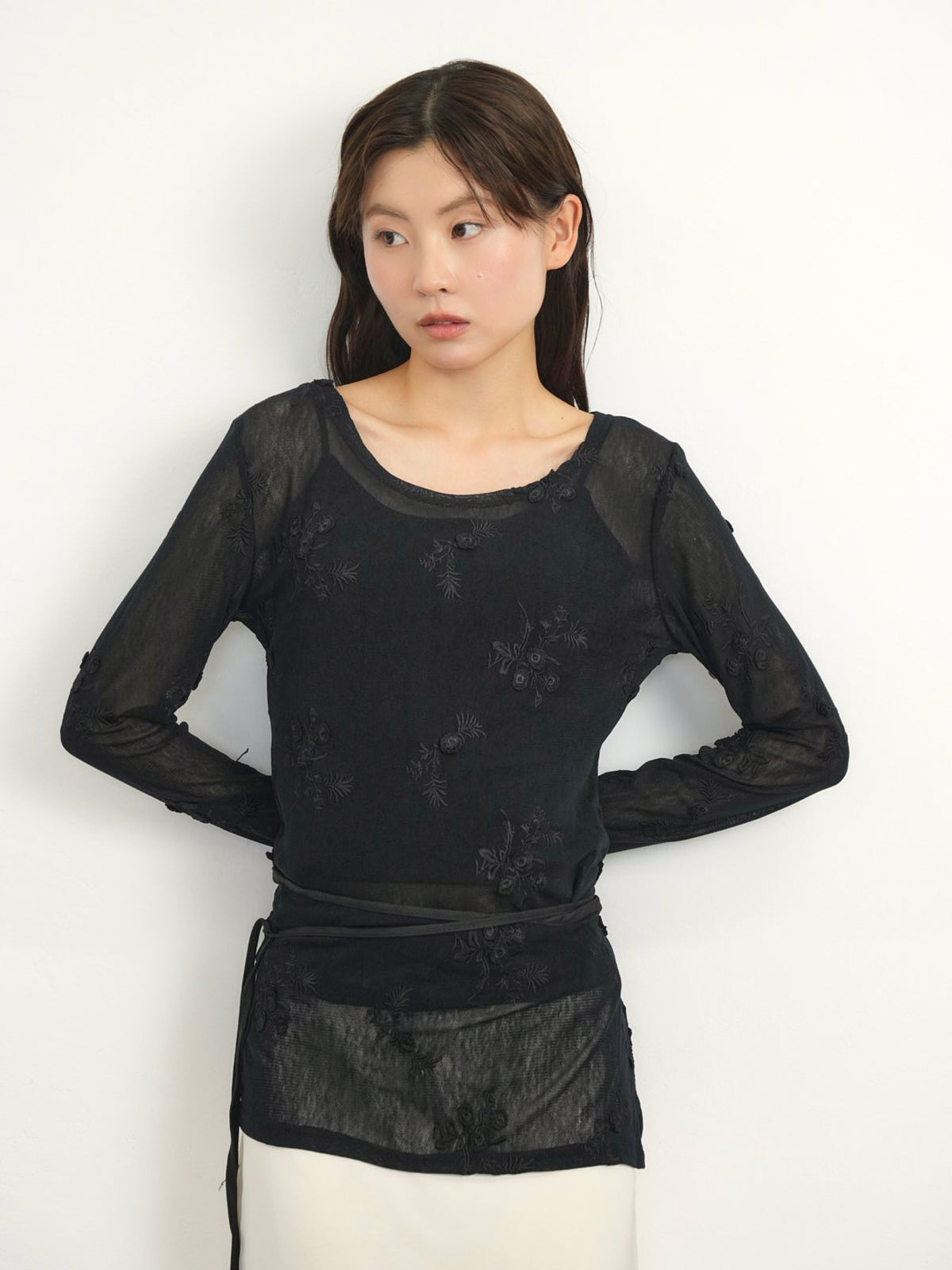 flower sheer long sleeve