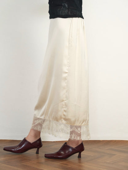 lace satin long skirt
