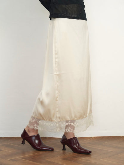 lace satin long skirt