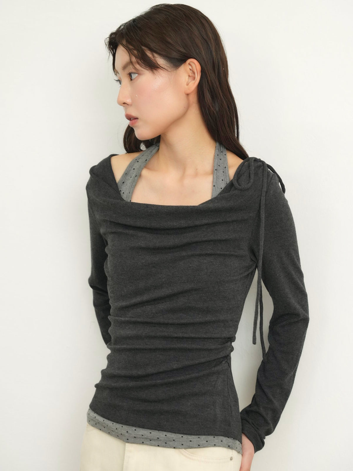 dot halter layered tops