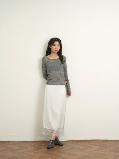 lace satin long skirt