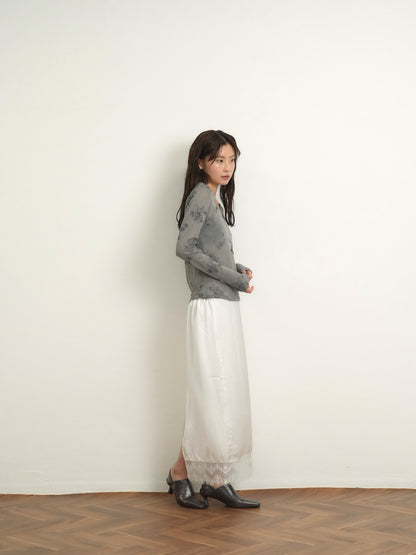lace satin long skirt