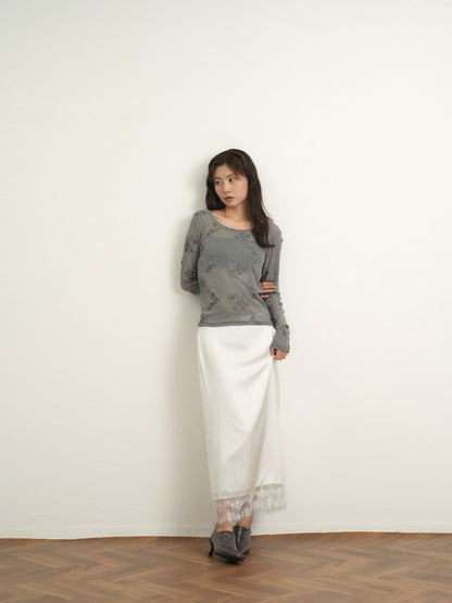 lace satin long skirt