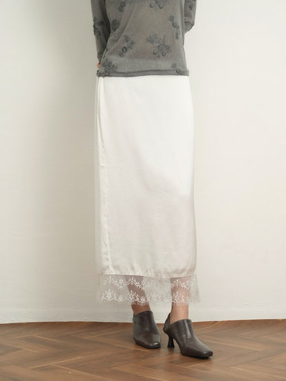 lace satin long skirt