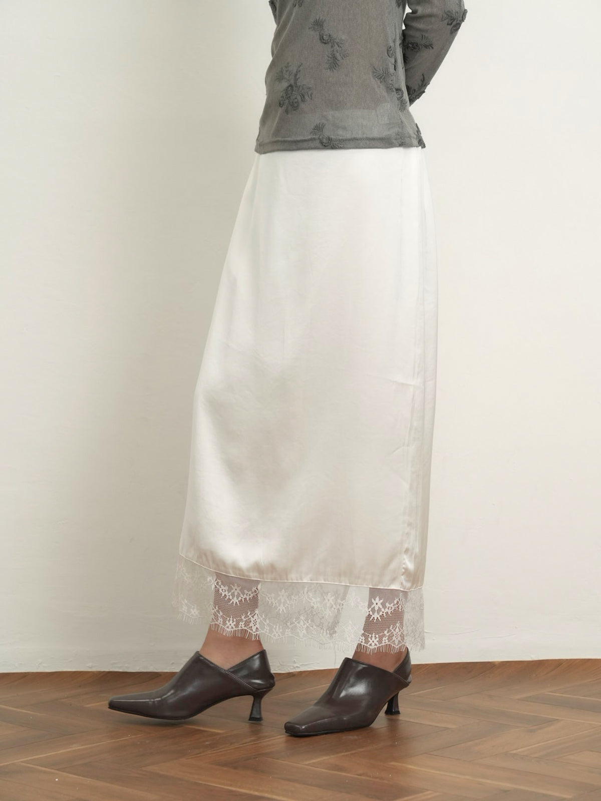 lace satin long skirt