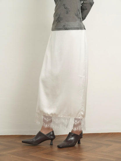 lace satin long skirt