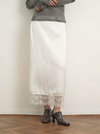 lace satin long skirt