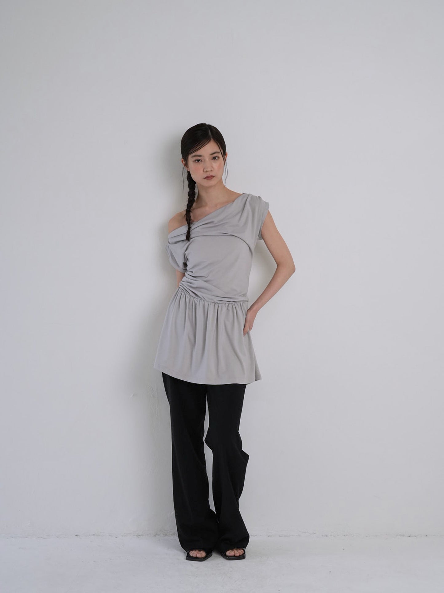 half shoulder gather tops