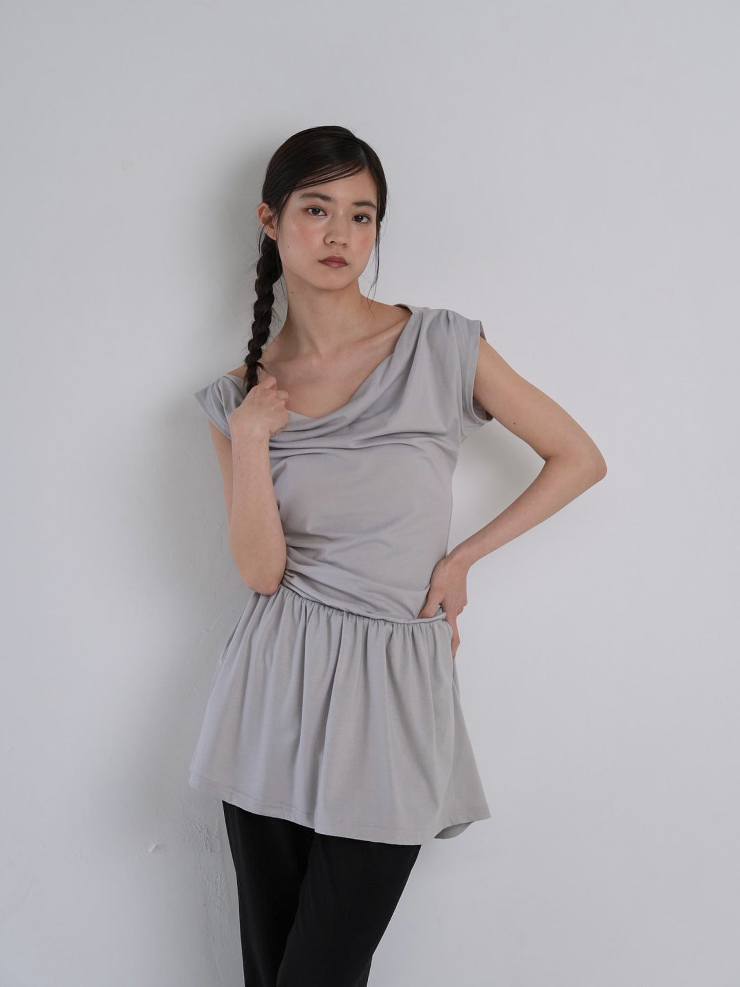 half shoulder gather tops
