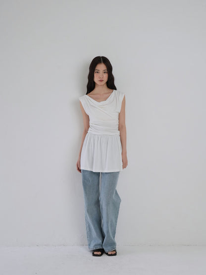 half shoulder gather tops