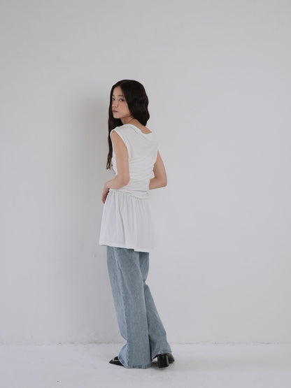 half shoulder gather tops