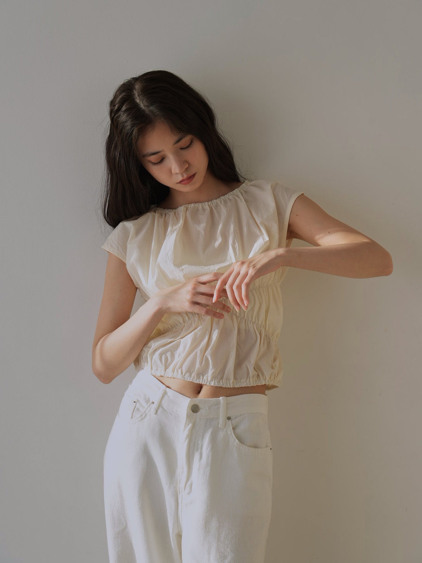 shirring crop tops