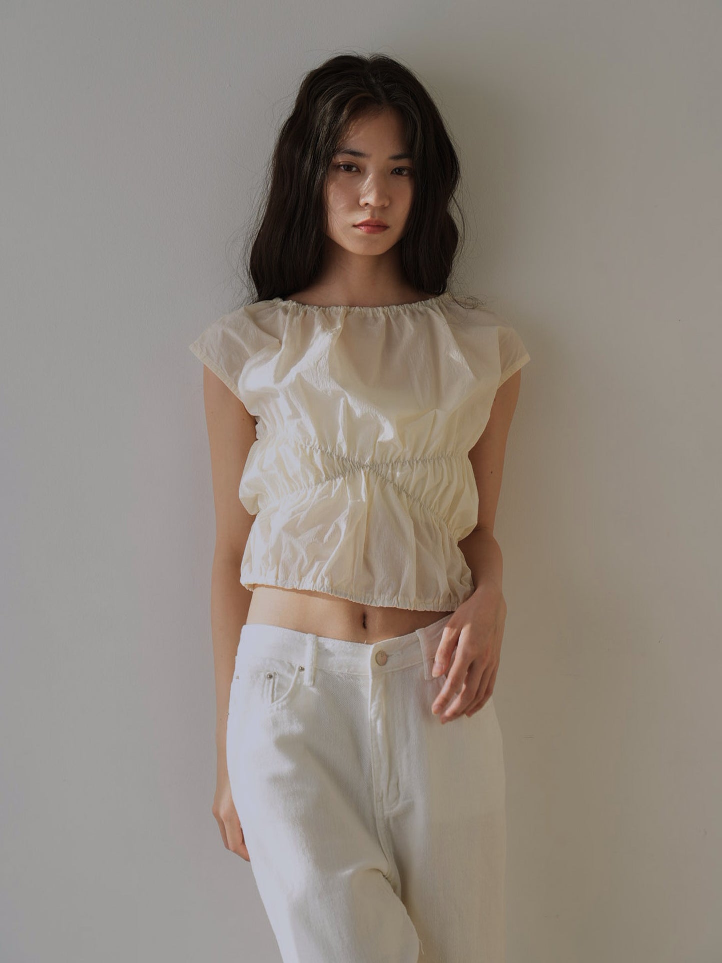shirring crop tops