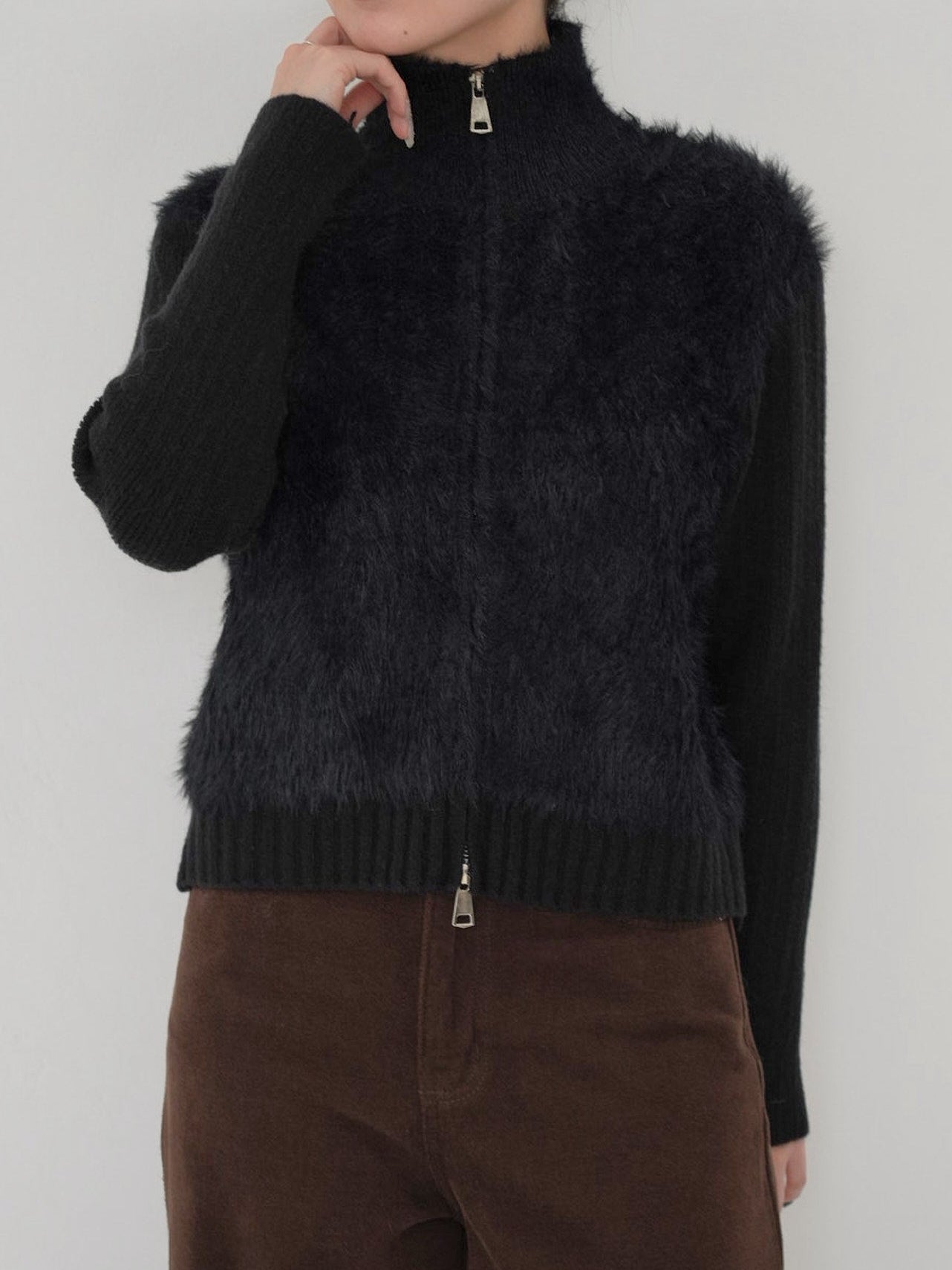 fuzzy half-zip knit